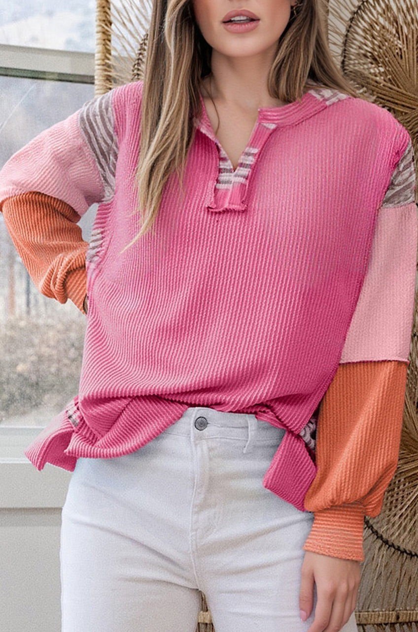 Candy-Pop Patchwork Henley Sweatshirt