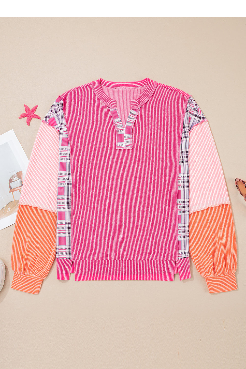 Candy-Pop Patchwork Henley Sweatshirt