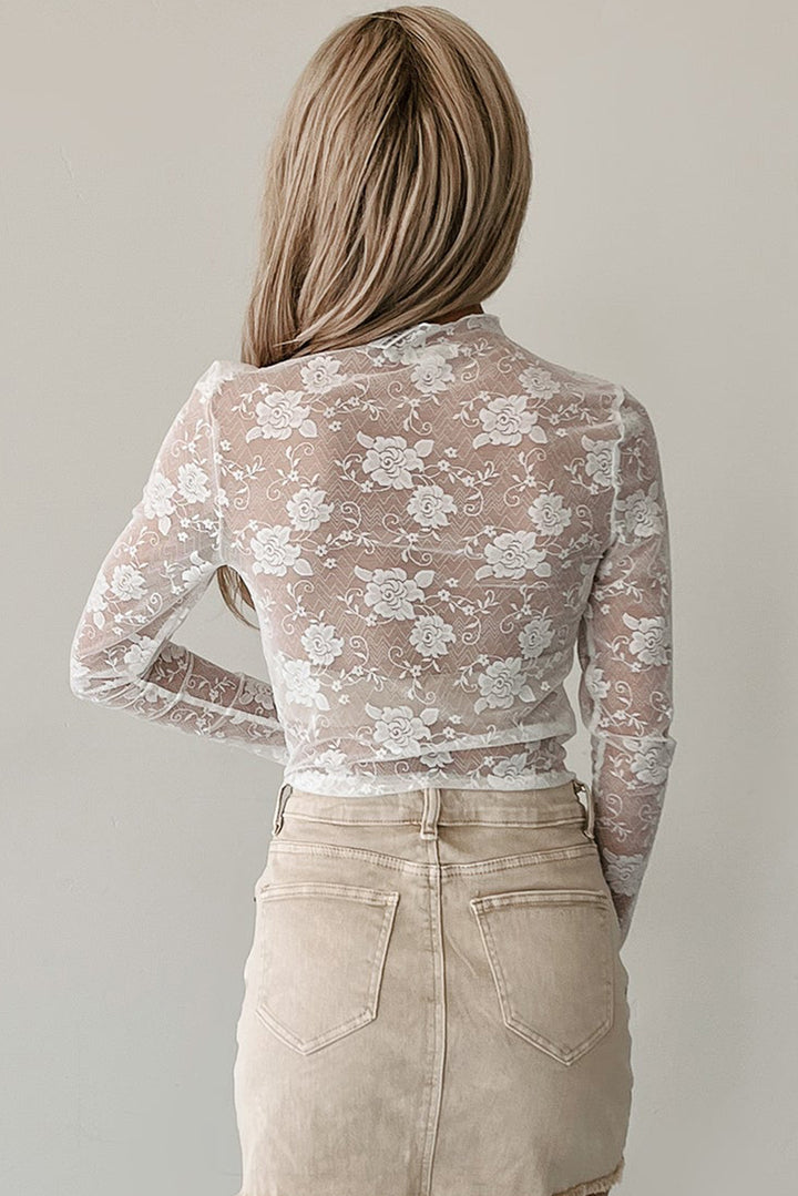 Snow Kiss Floral Sheer Lace Top