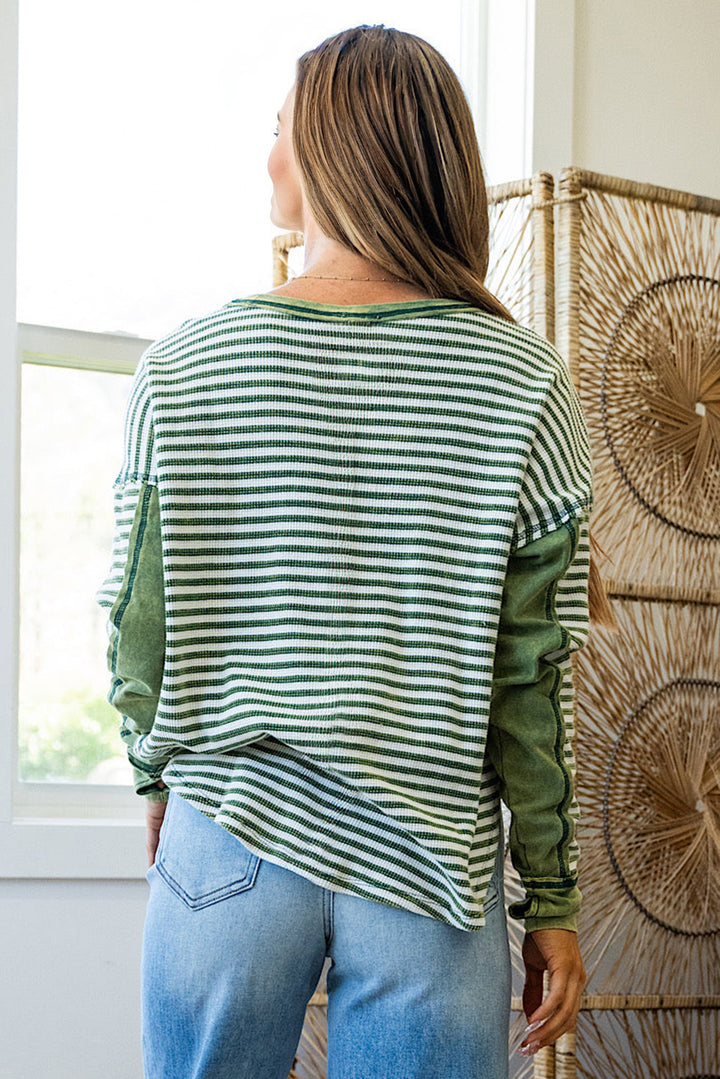 Northwoods Stripe Waffle Top – Evergreen