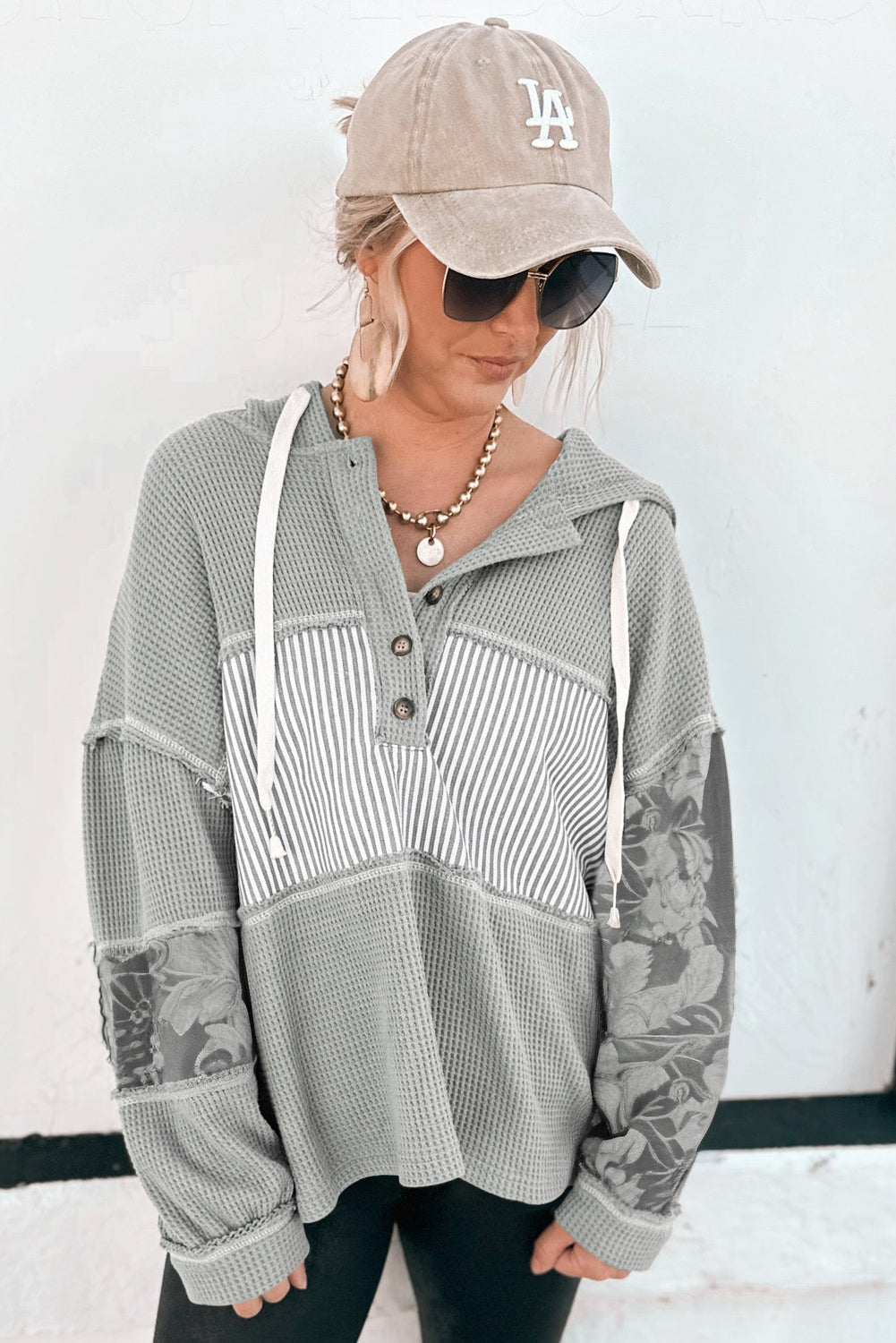 Harvest Trails Waffle Hoodie — Ashphalt Stripe Mix