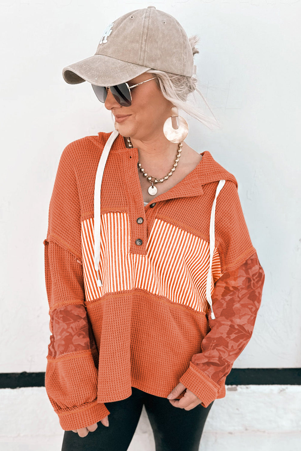 Pumpkin Spice Mixed-Media Waffle Hoodie