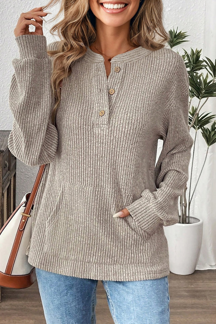 Cozy Ridge Ribbed Henley Pocket Pullover