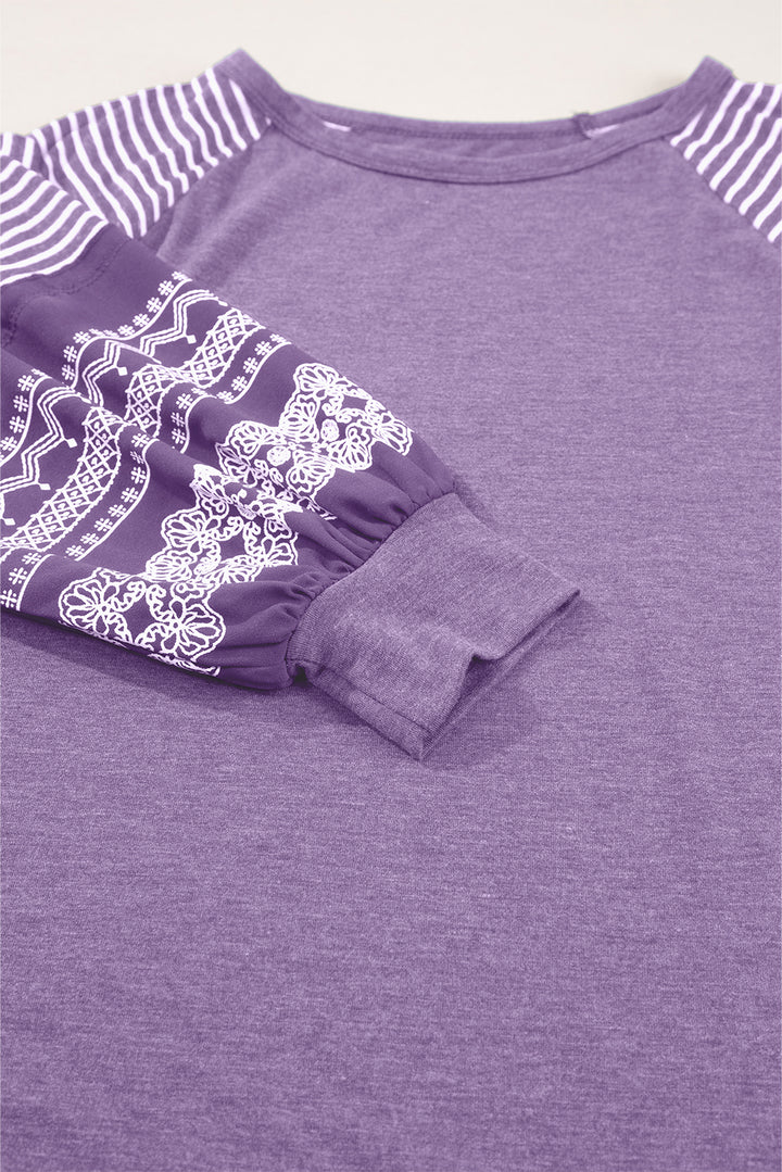 Lavender Lane Raglan — Stripe & Lace Sleeve Top