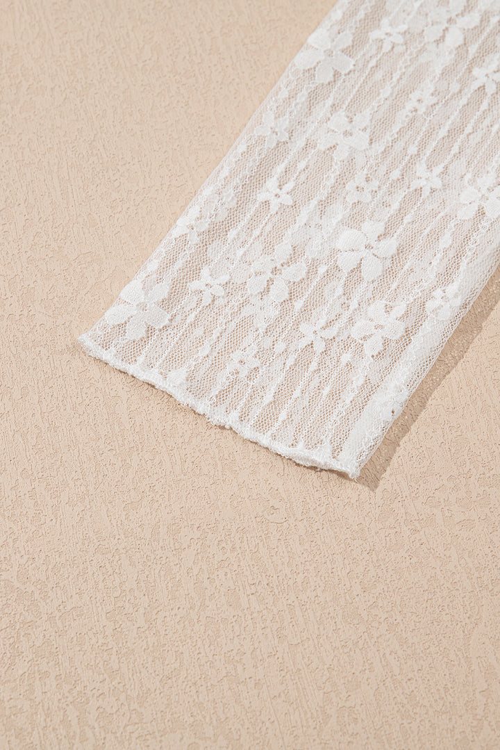 Whimsical Bloom Lace Mesh Top – White Floral