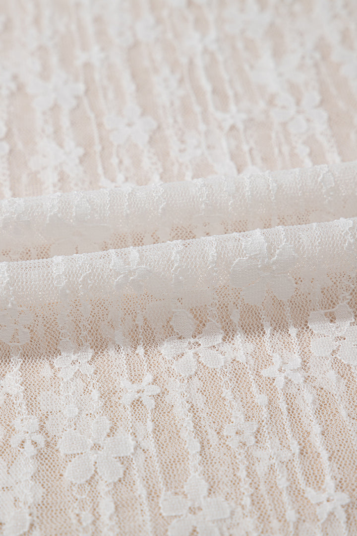 Whimsical Bloom Lace Mesh Top – White Floral