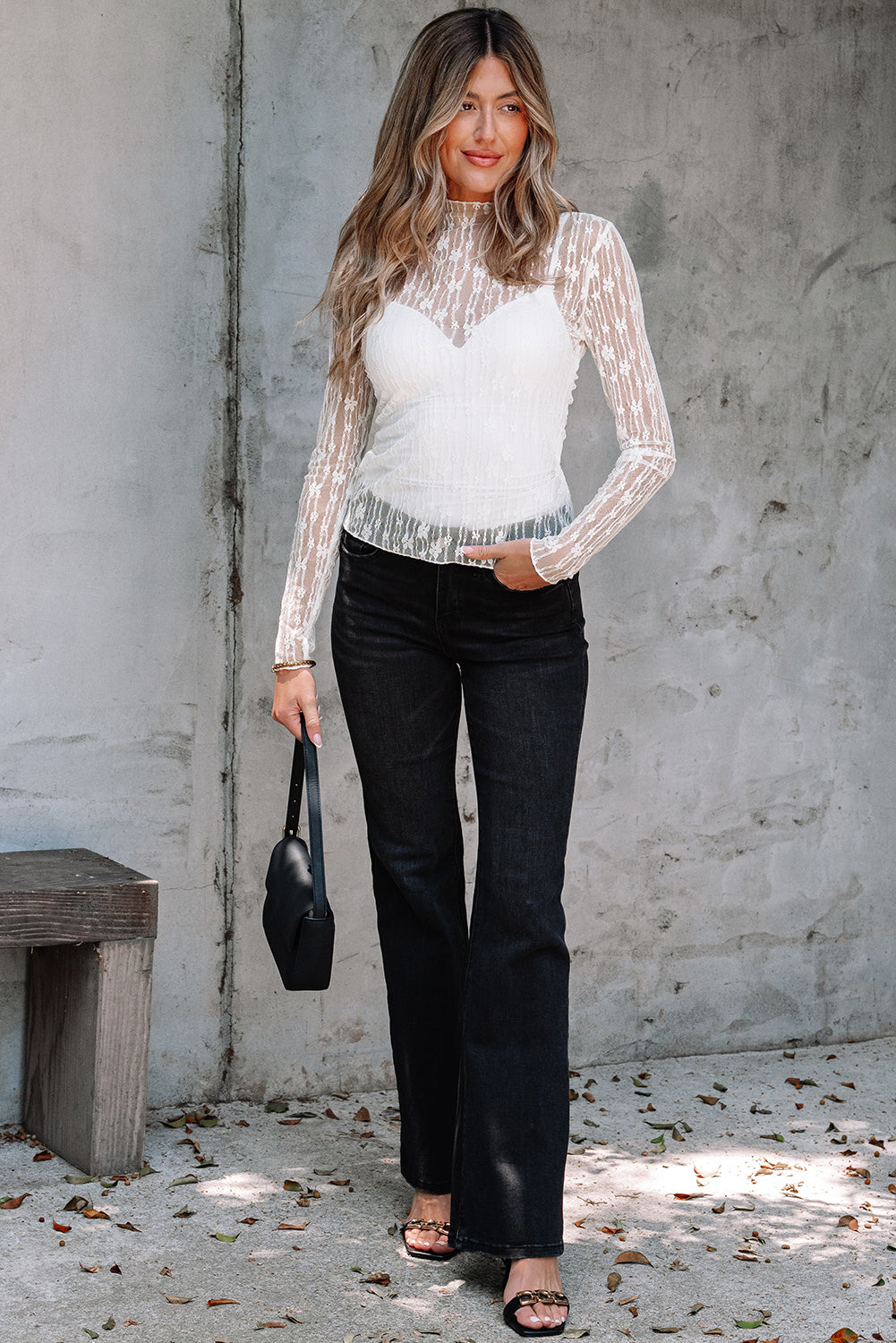 Whimsical Bloom Lace Mesh Top – White Floral