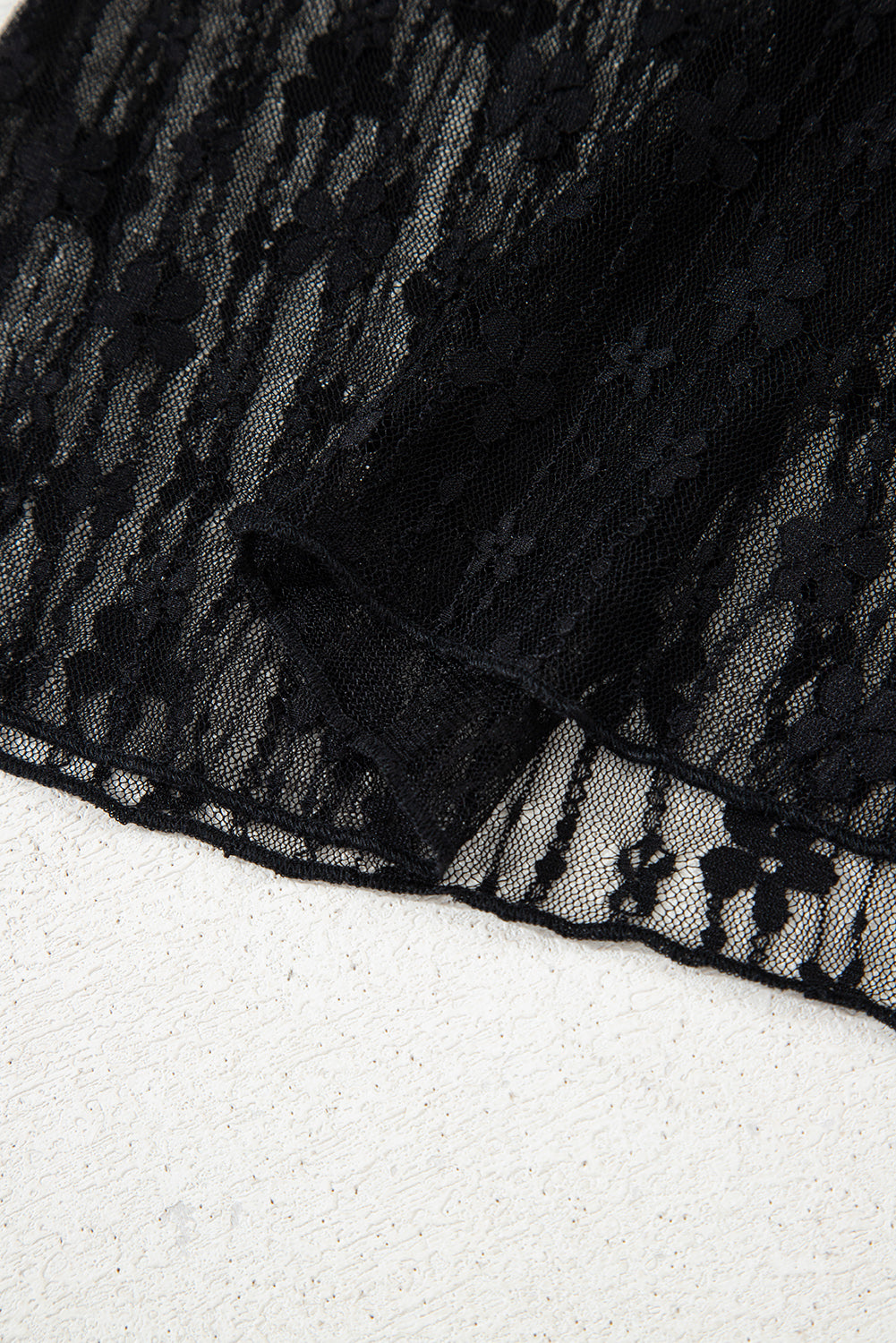 Midnight Bloom Sheer Lace Top – Black Floral Mesh Long Sleeve