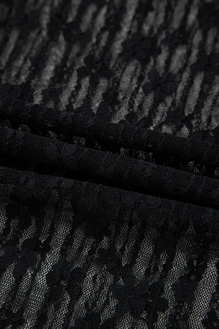 Midnight Bloom Sheer Lace Top – Black Floral Mesh Long Sleeve