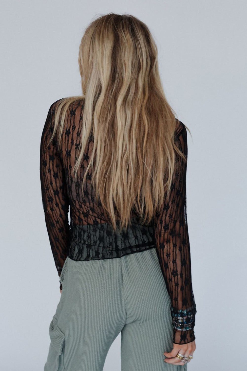 Midnight Bloom Sheer Lace Top – Black Floral Mesh Long Sleeve