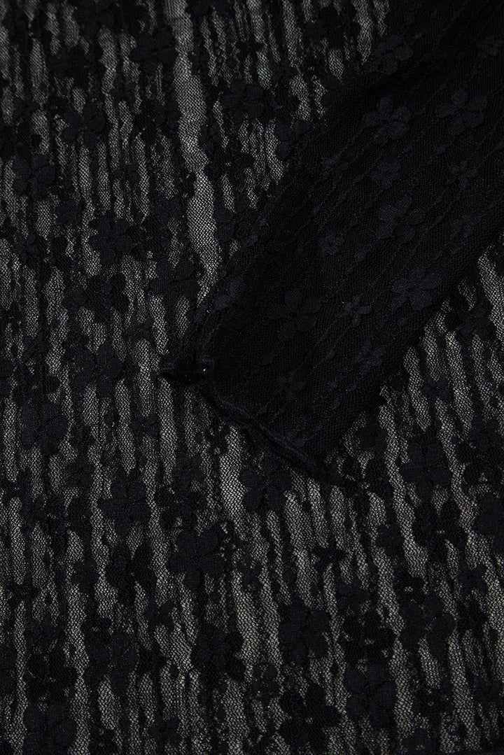 Midnight Bloom Sheer Lace Top – Black Floral Mesh Long Sleeve