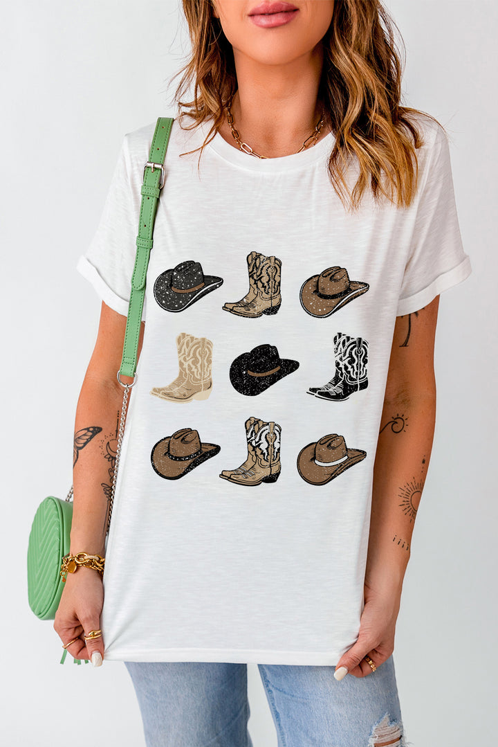 Hats & Boots Graphic Tee – White Western Vibes 🤠⭐