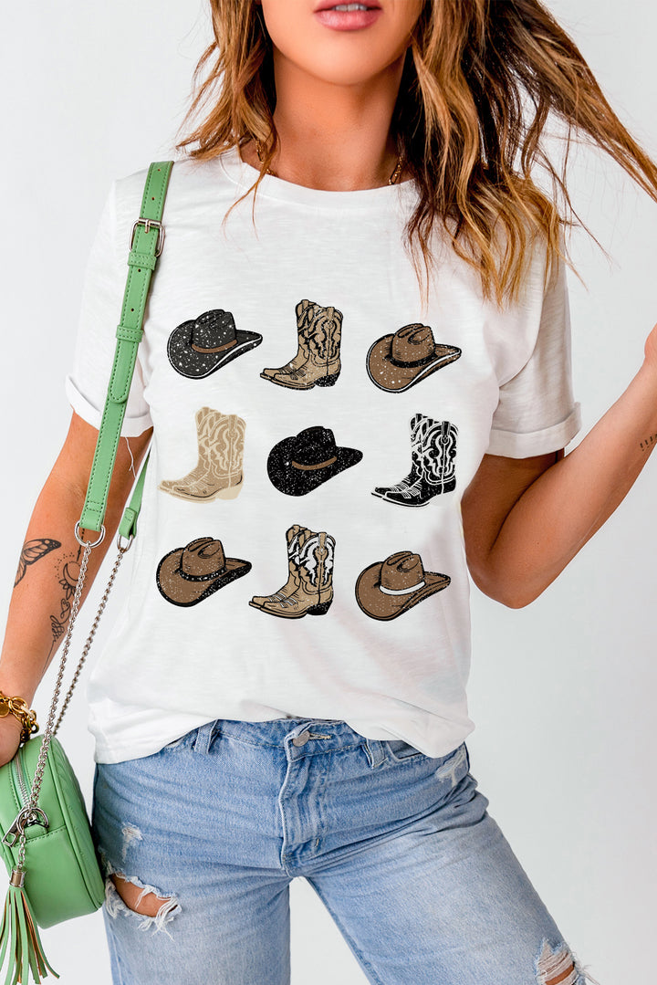 Hats & Boots Graphic Tee – White Western Vibes 🤠⭐