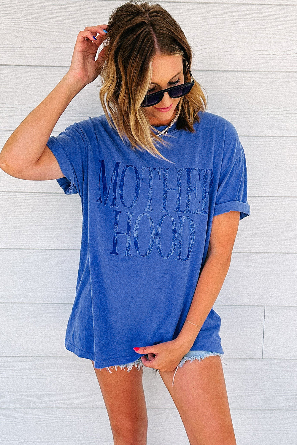 Motherhood Mineral-Wash Graphic Tee (Cobalt Blue)