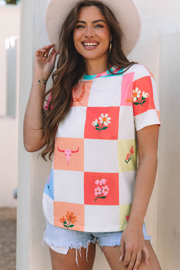 Blossom Checkerboard Western Tee 🌼🤠