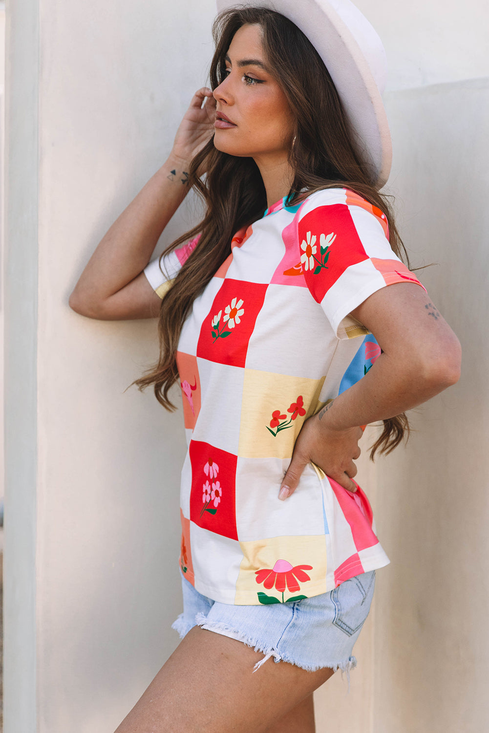 Blossom Checkerboard Western Tee 🌼🤠