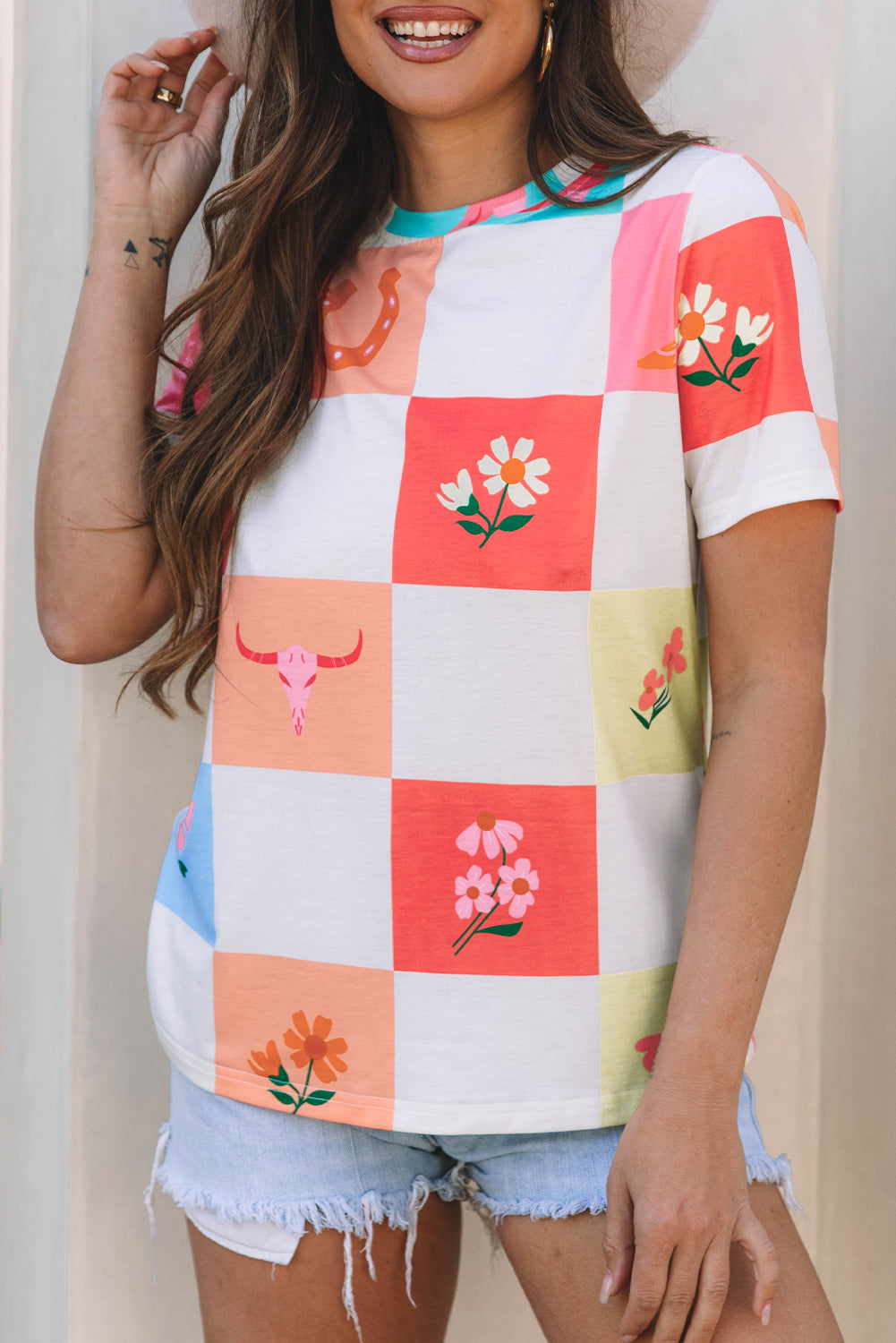 Blossom Checkerboard Western Tee 🌼🤠
