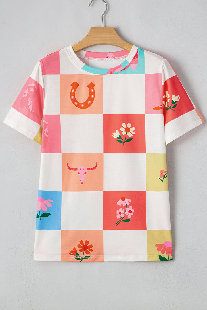 Blossom Checkerboard Western Tee 🌼🤠