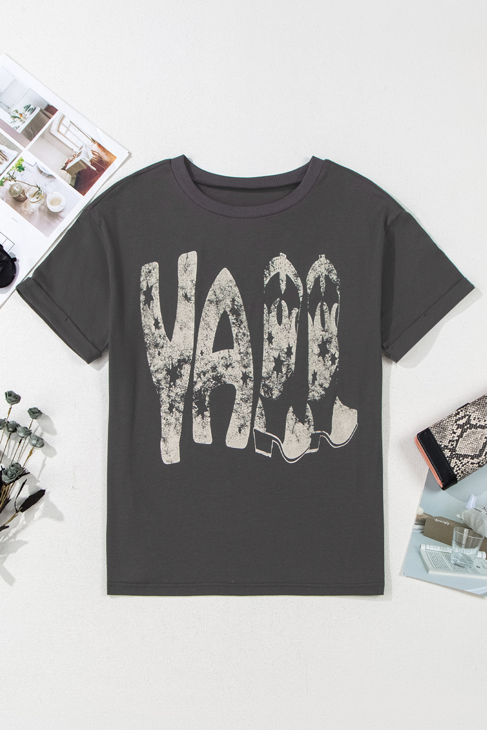 Y’all Star Boots Vintage Graphic Tee – Charcoal 🤠