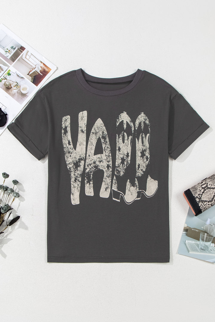 Y’all Star Boots Vintage Graphic Tee – Charcoal 🤠