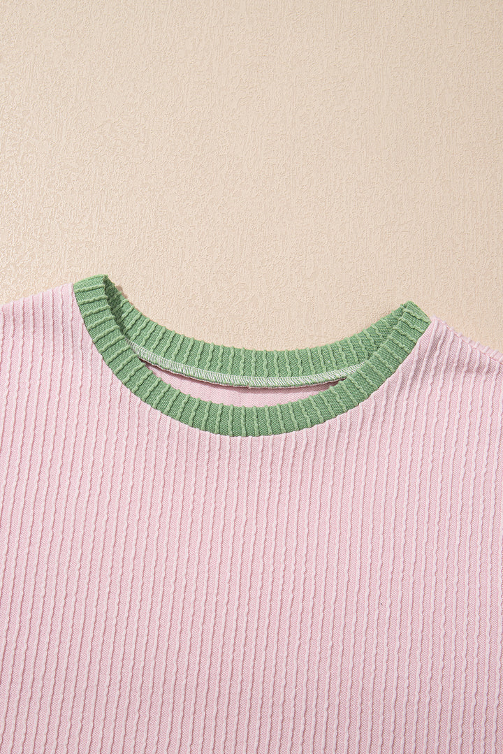 Cotton-Candy Coast Contrast Trim Ribbed Top