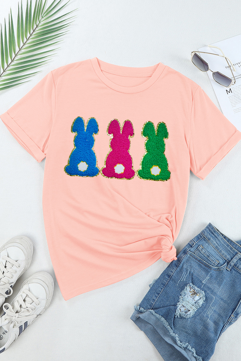 Peachy Pink Easter Bunny Chenille Graphic Tee