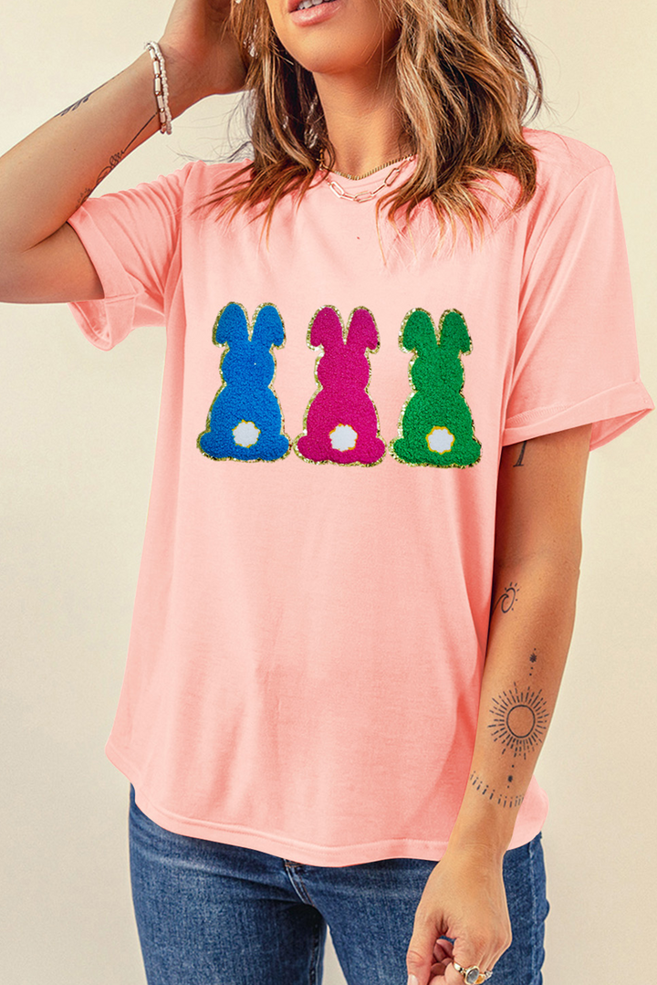 Peachy Pink Easter Bunny Chenille Graphic Tee