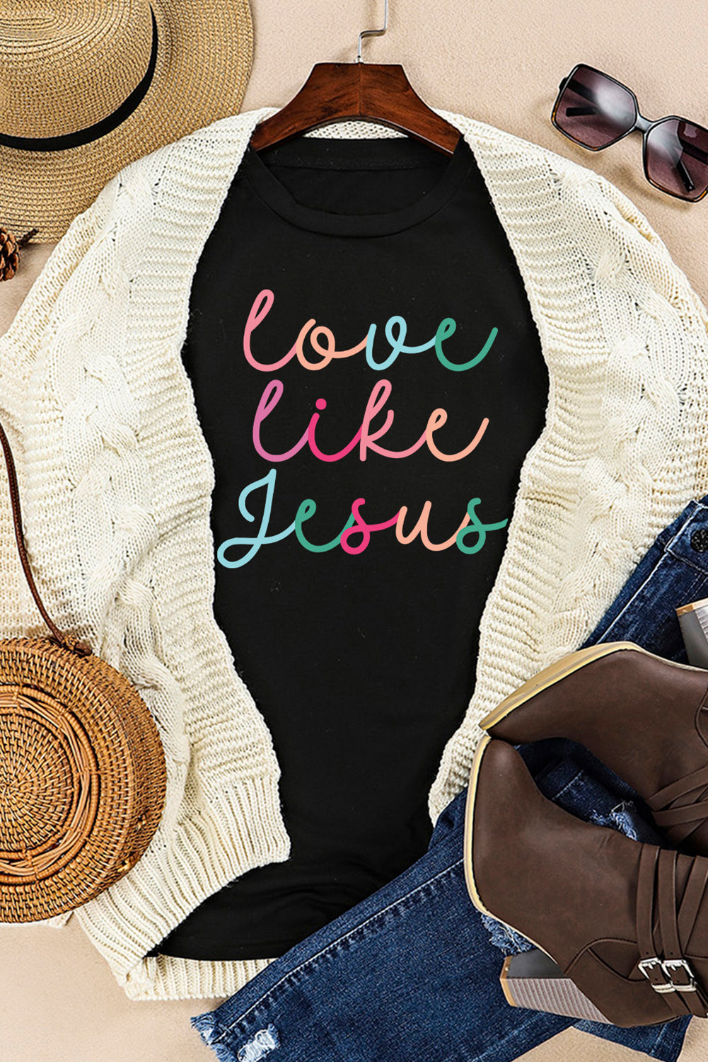Love Like Jesus Rainbow Script Tee (Black)