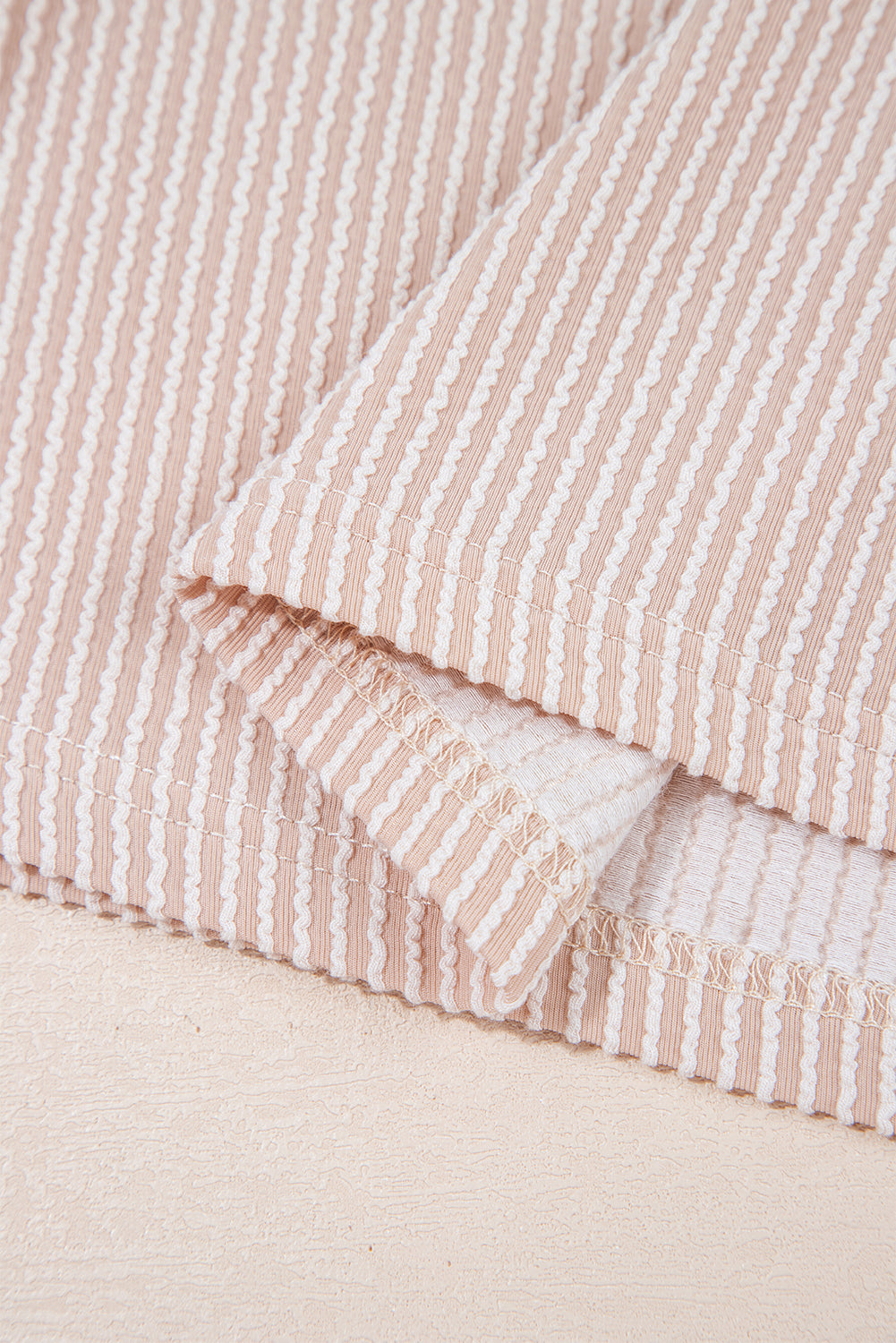 Wild Whisper Rib Tee — Beige Textured with Leopard Trim