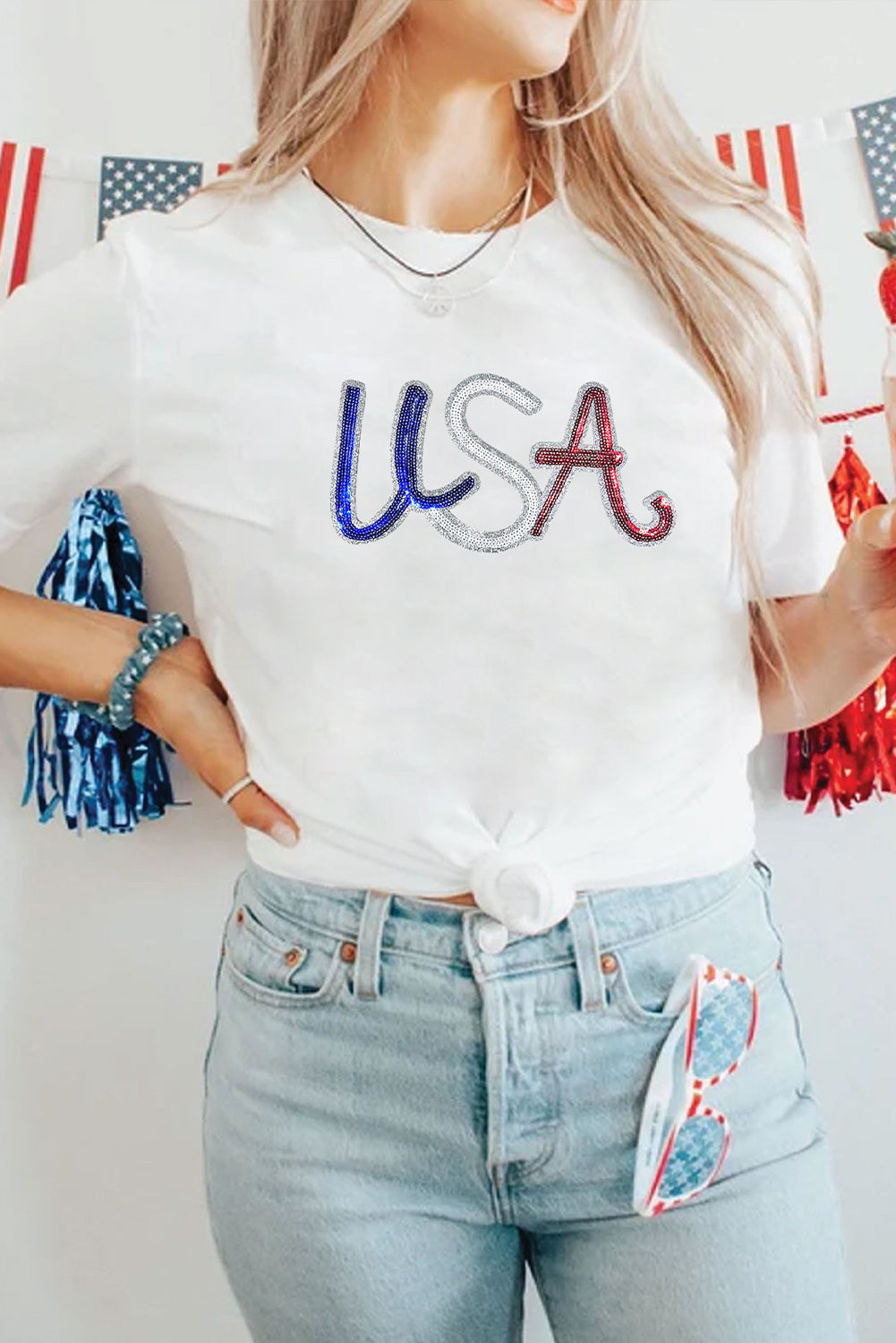 PLUS SIZE✨ Star-Spangled Sparkle “USA” Tee 🇺🇸✨