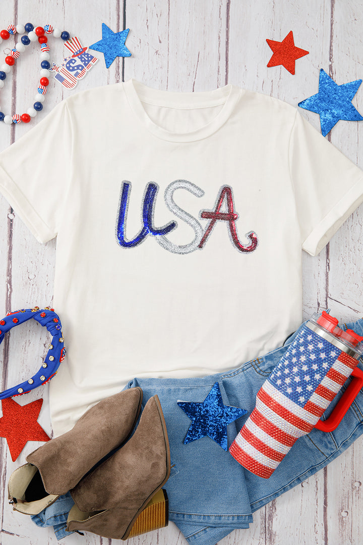 PLUS SIZE✨ Star-Spangled Sparkle “USA” Tee 🇺🇸✨