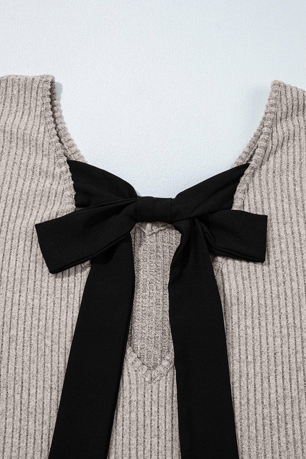 Back to Chic Ribbed Knit Top – Taupe + Black Bow Detail