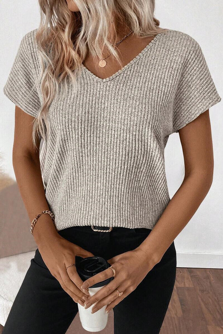 Back to Chic Ribbed Knit Top – Taupe + Black Bow Detail