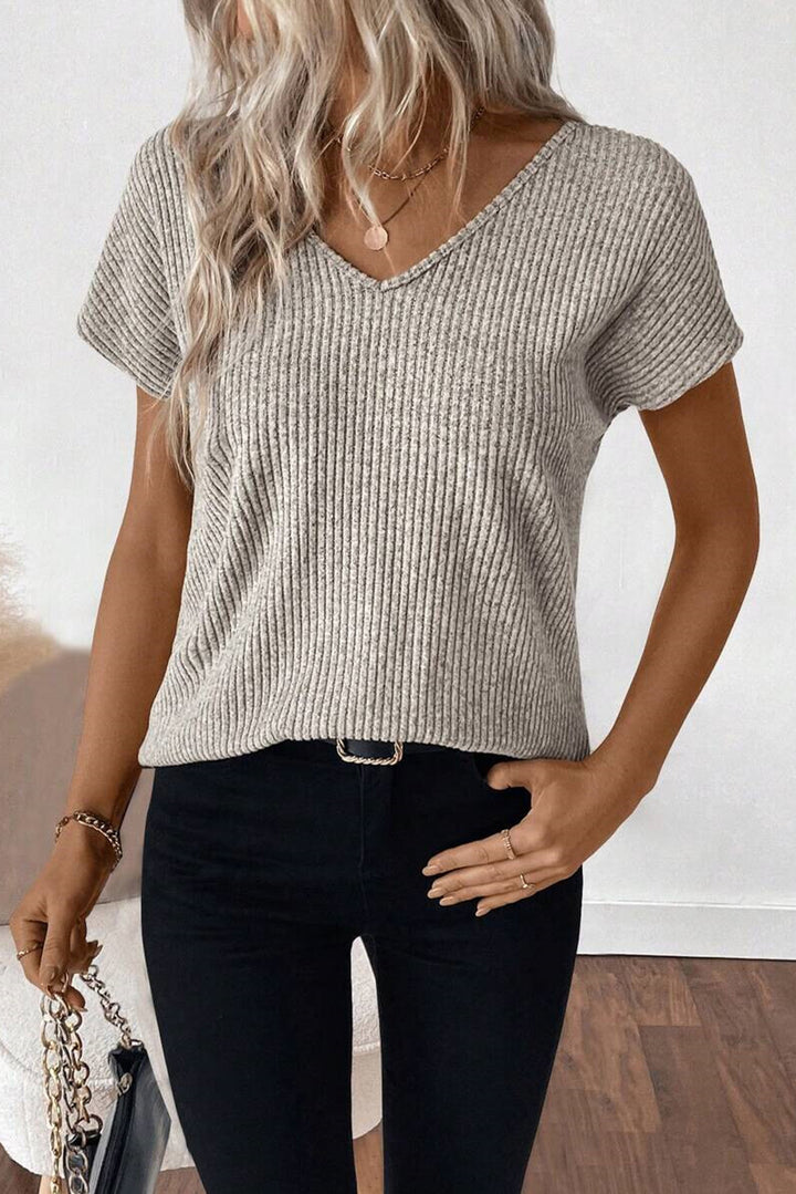 Back to Chic Ribbed Knit Top – Taupe + Black Bow Detail