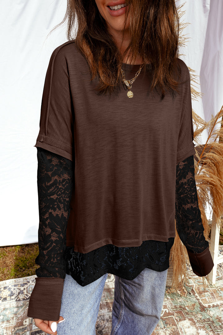 Cocoa Lace Illusion Layered Long-Sleeve Tee
