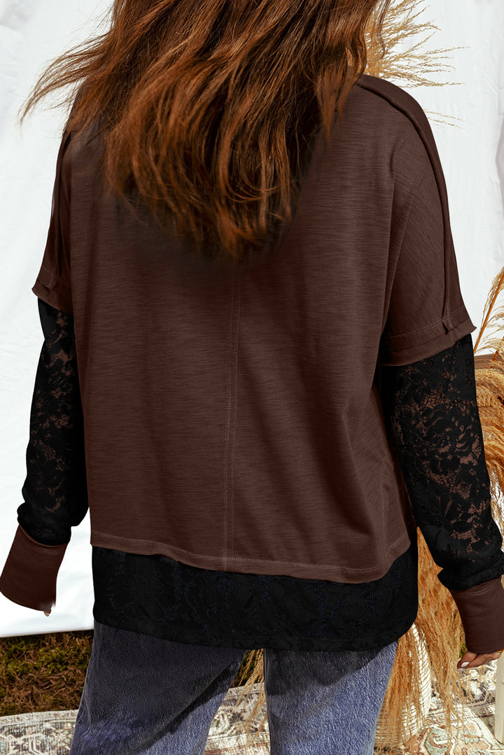 Cocoa Lace Illusion Layered Long-Sleeve Tee
