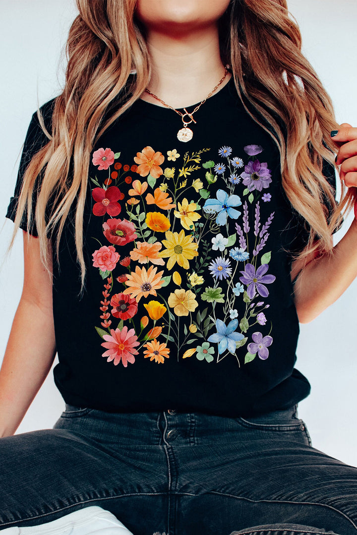 Flower Market Graphic Tee – Black Rainbow Bloom