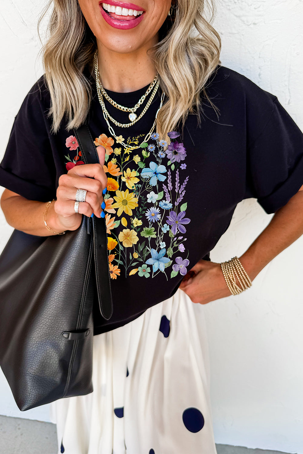 Flower Market Graphic Tee – Black Rainbow Bloom