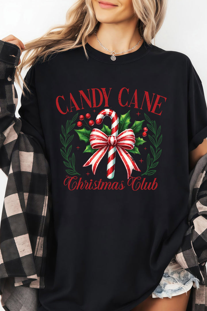 🎄 Luke & Estelle “Candy Cane Christmas Club” Graphic Tee – Holiday Cheer in Style ❤️🤍
