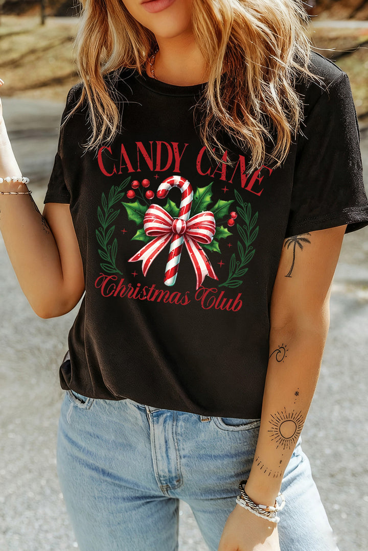 🎄 Luke & Estelle “Candy Cane Christmas Club” Graphic Tee – Holiday Cheer in Style ❤️🤍