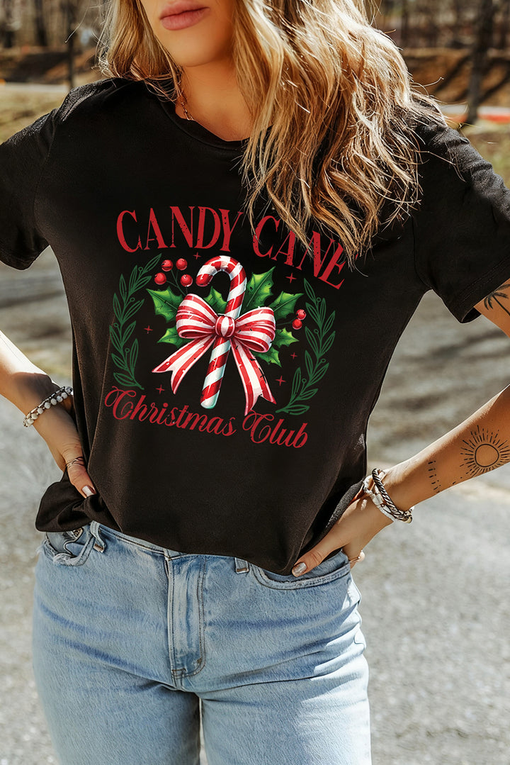 🎄 Luke & Estelle “Candy Cane Christmas Club” Graphic Tee – Holiday Cheer in Style ❤️🤍