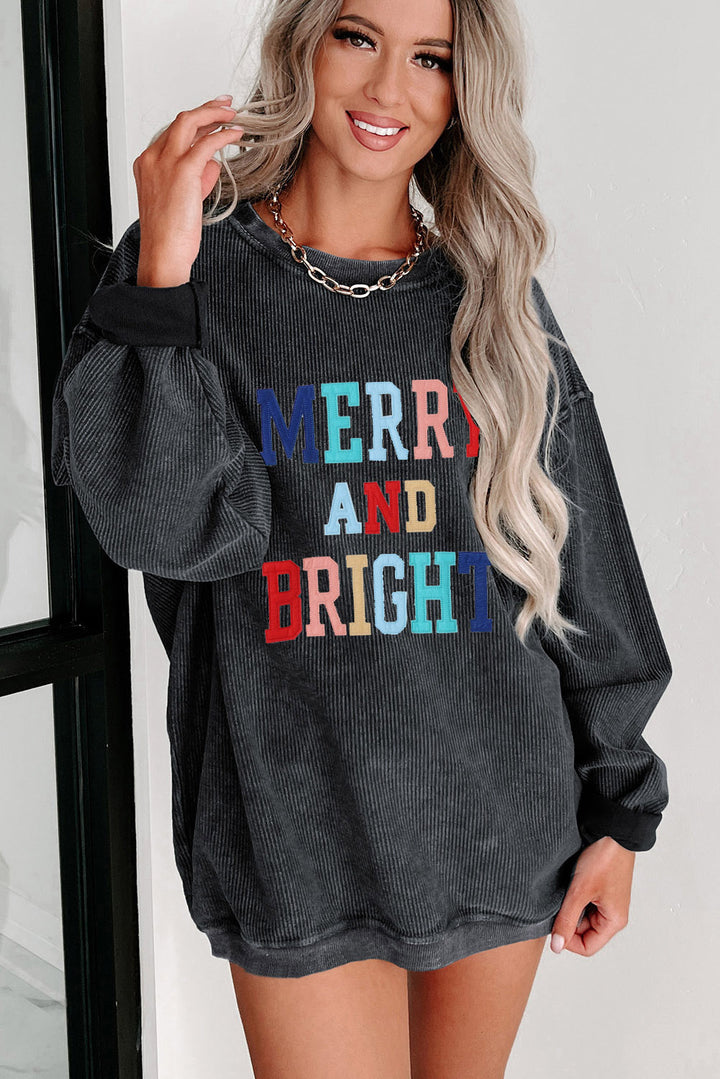 Merry & Bright Corded Sweatshirt – Charcoal