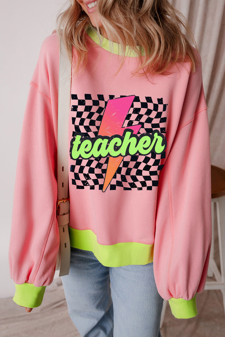 Electric Vibes "Teacher" Graphic Sweatshirt – Neon Pink Pop