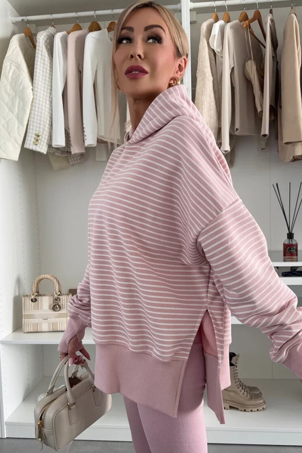 Sweet Stripe Oversize Hoodie — Blush