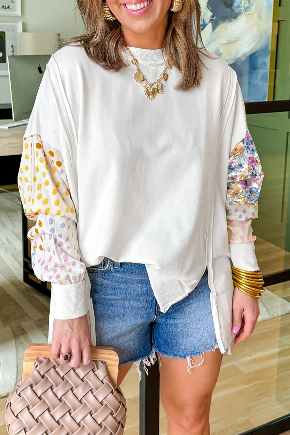 Garden Party Patchwork Sleeve Pullover