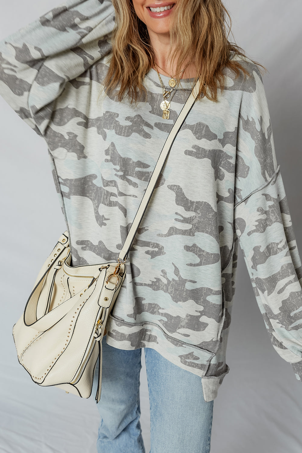 Cloud Camo Cozy Oversized Sweatshirt – Mist Grey