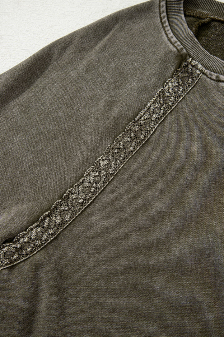 Prairie Lace Washed Sweatshirt – Soft Olive