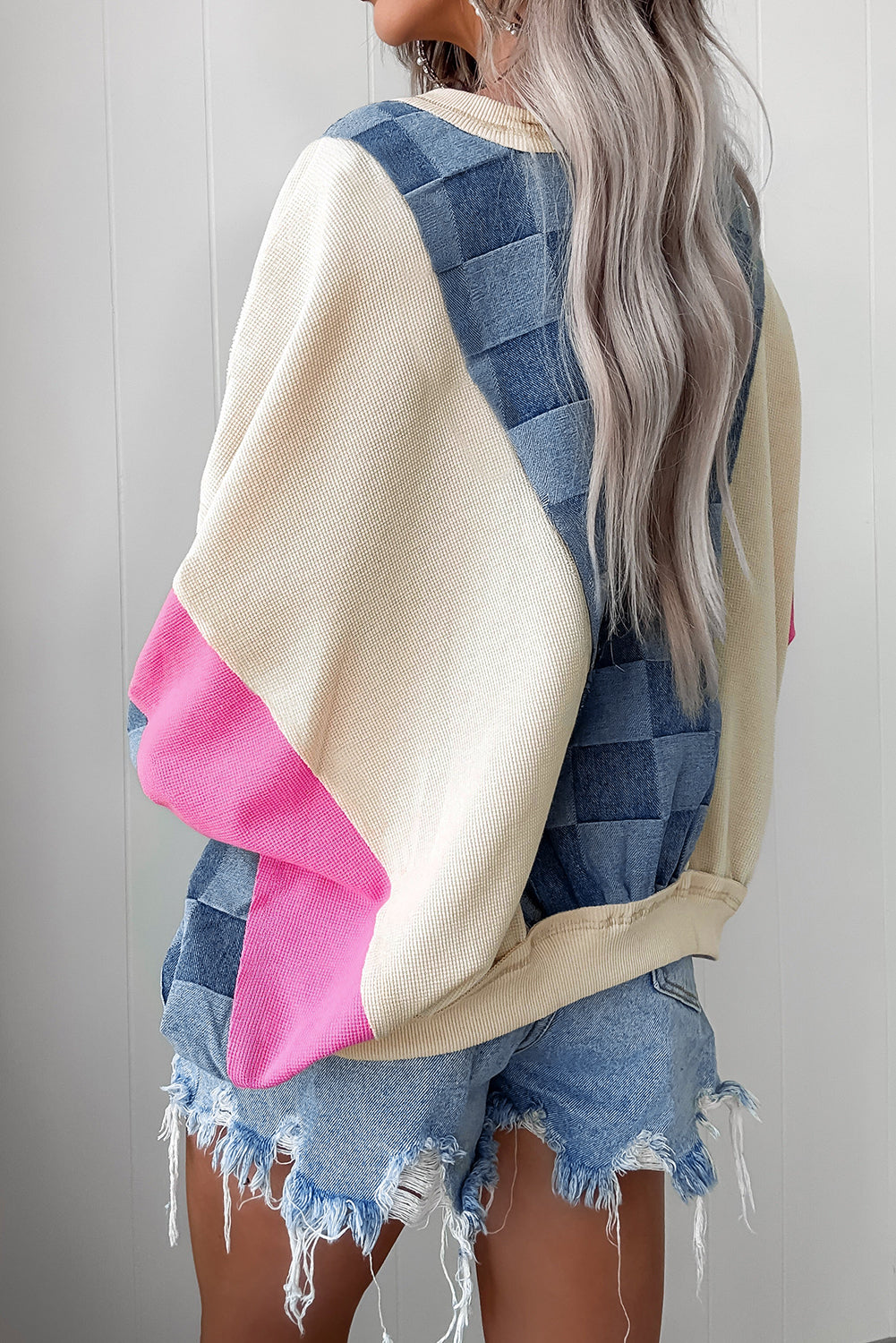 Checkmate Pop Oversize Crew — Denim & Neon
