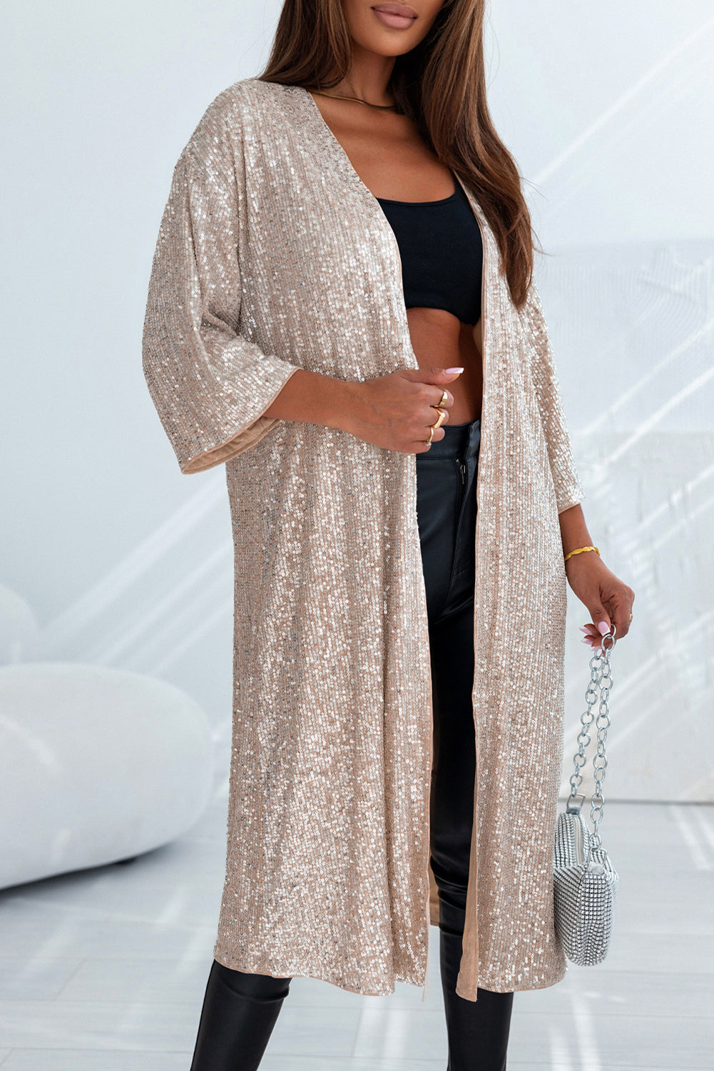 Champagne  Sequin Duster Kimono
