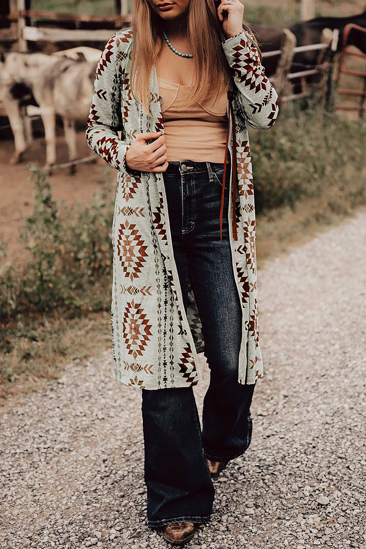 Western Winds Aztec Knit Duster-Rust & Ivory